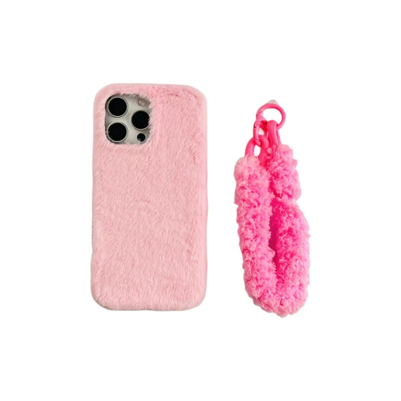 Wei Xin Plush Material Solid Color Plush Lanyard Phone Cases Compatible With IPhone 16/15 Pro Max/Apple 13/14 Pro/Max-6