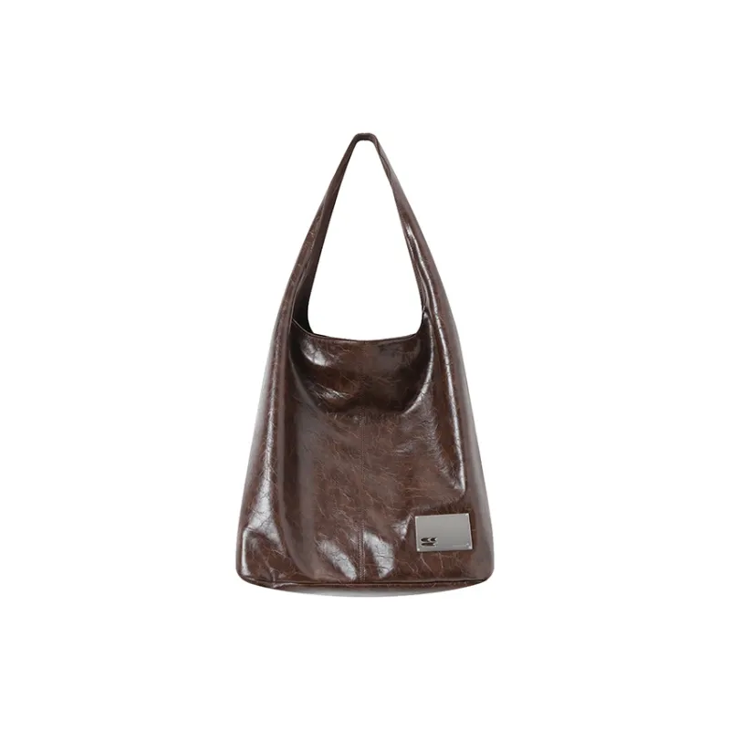 Crying Center PU Shoulder Bag Medium Large Unisex Brown/Red/Black-14