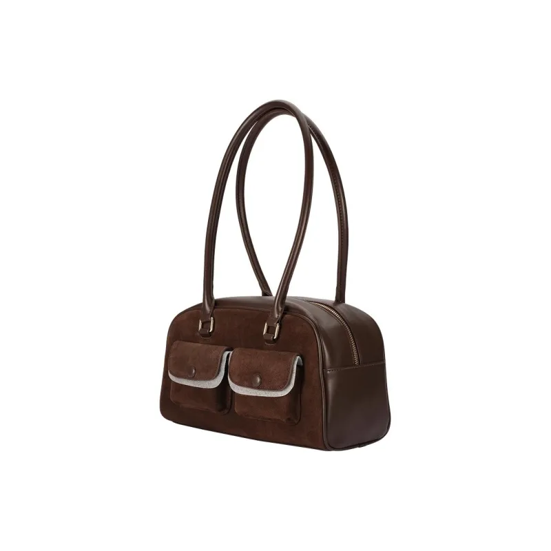AJIDOU Artificial Leather Bowling Bag, Shoulder Bag Medium Size Women's Coffee-1