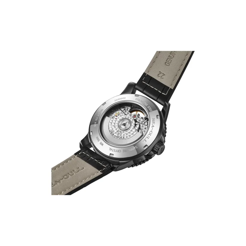 Sea Gull Automatic Mechanical Movement Cow Leather Strap Watch Men's Watches Black Dial-2