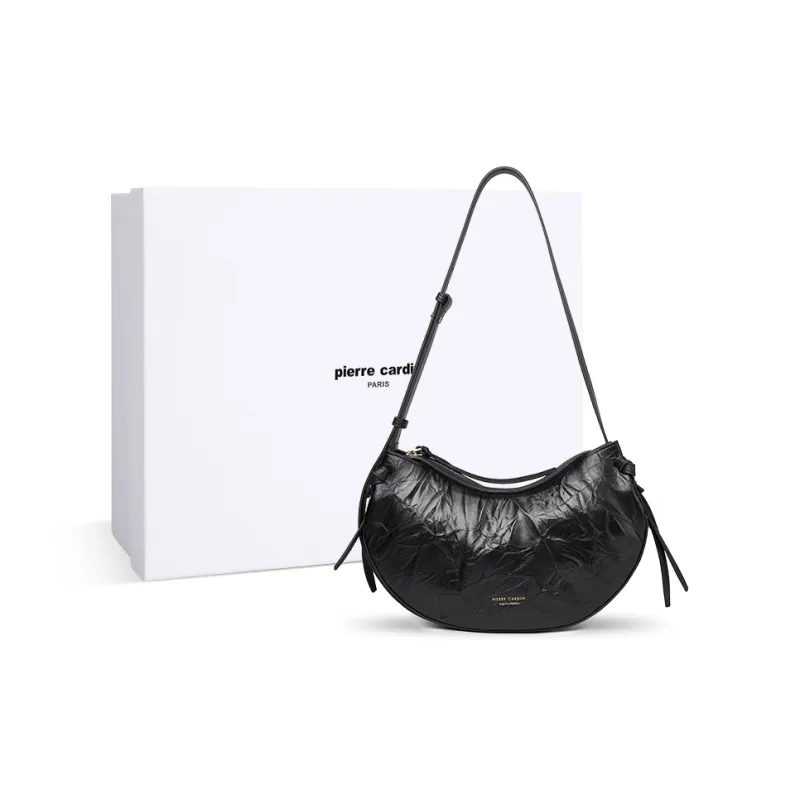 PIERRE CARDIN Cow Leather Pea Bag Dumpling Bag Shoulder Bag Regular Women's Black-0