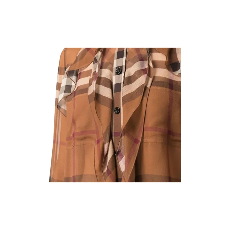 Burberry Check-Printed Self-Tied Sheer Chiffon Shirt-4