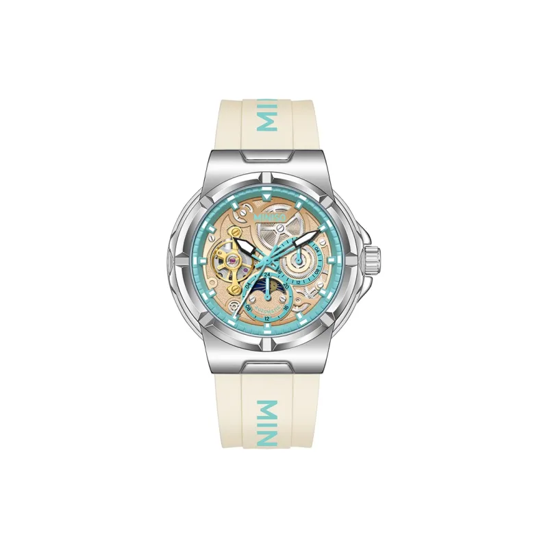 MINISO Sun Moon And Stars Automatic Mechanical Movement Rubber Strap Watch Men's Watches Black Dial-7