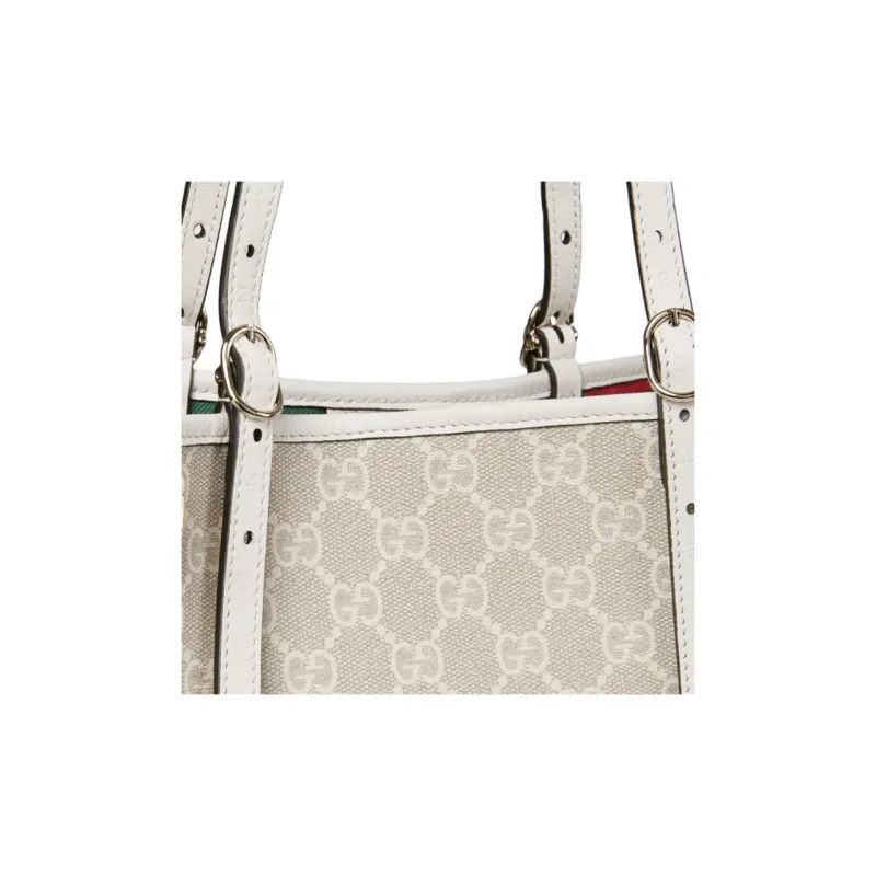 GUCCI Leather Trim Shoulder Bag Small Size Women's Beige & White-7