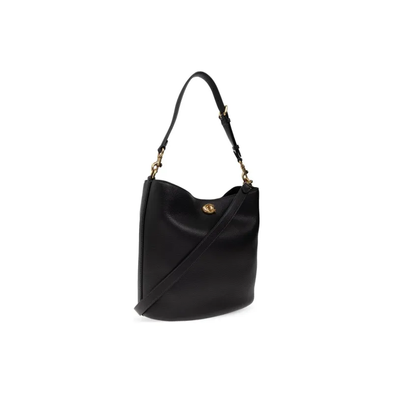COACH Leather Bucket Bag, Shoulder Bag Medium Large Women's Black-1