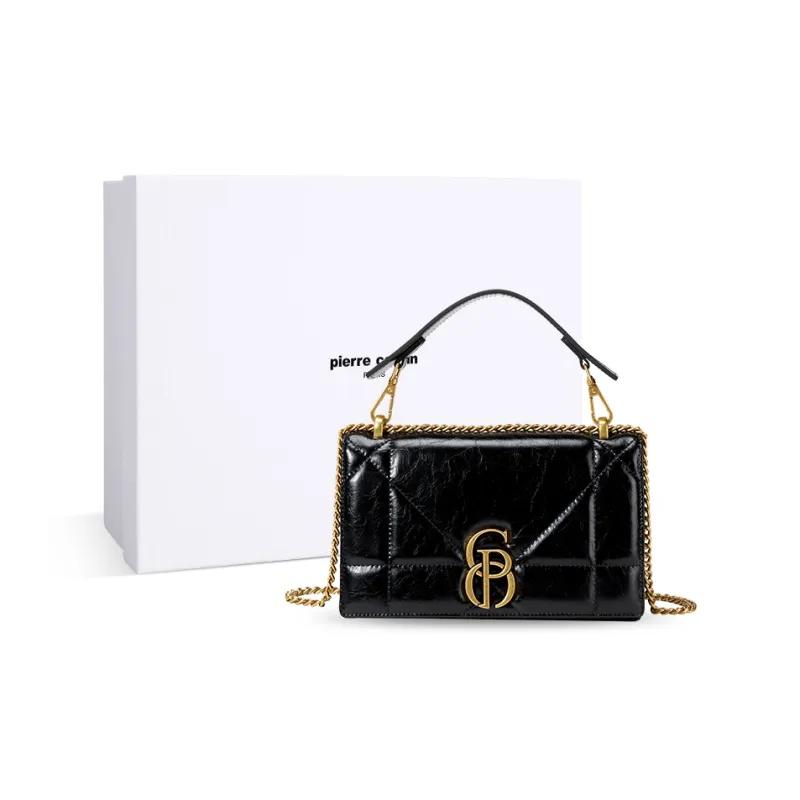 PIERRE CARDIN Cow Leather Crossbody Handbag Women's Black/Ecru-0