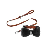 [Cocoa Brown Exclusive Clothing Sets]Plush Bowknot+Solid Color Collar+Solid Color Leash