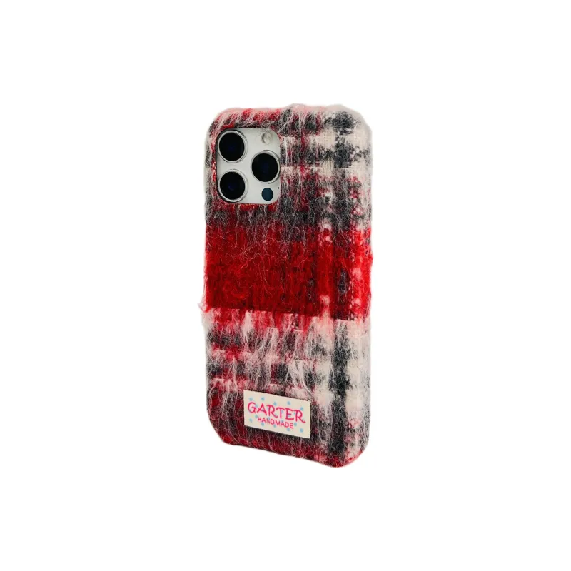 Wei Xin Plush Material Flannelette Plaid Lanyard Phone Cases Compatible With IPhone 16/15 Pro Max/Apple 13/14 Pro/Max-19