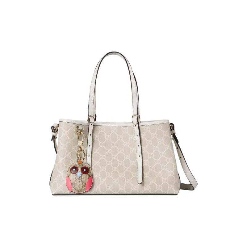 GUCCI Leather Trim Shoulder Bag Small Size Women's Beige & White-1