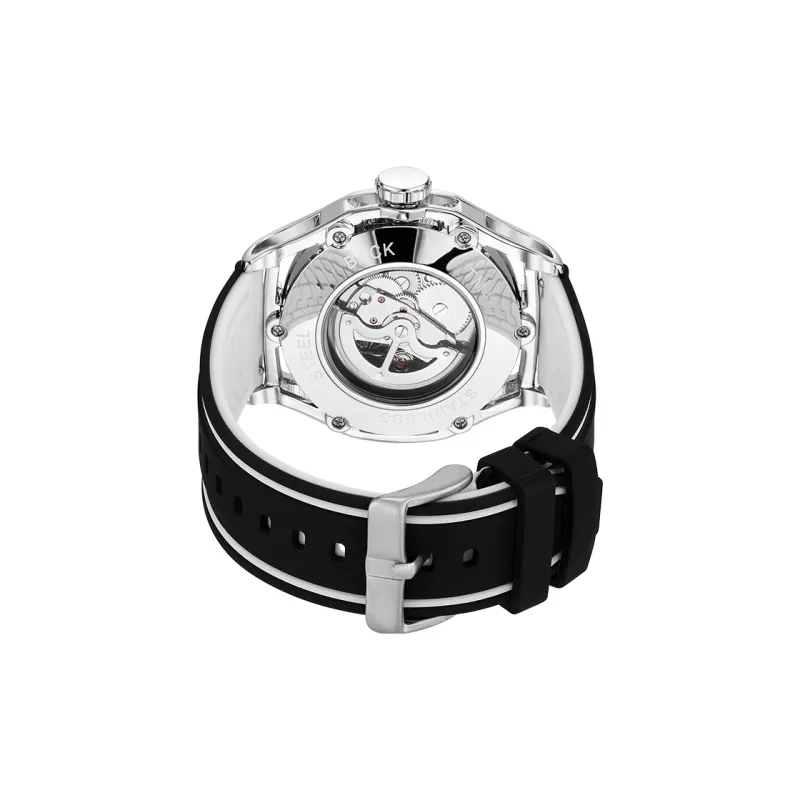 Corriberty Mechanical Movement Silicone Strap Watch Men's Watches White Dial-2