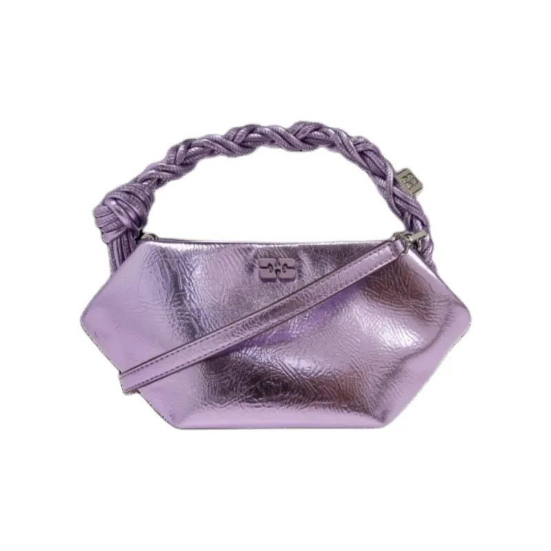 GANNI Leather Shoulder Bag Crossbody Bag Handbag Women's Purple-0