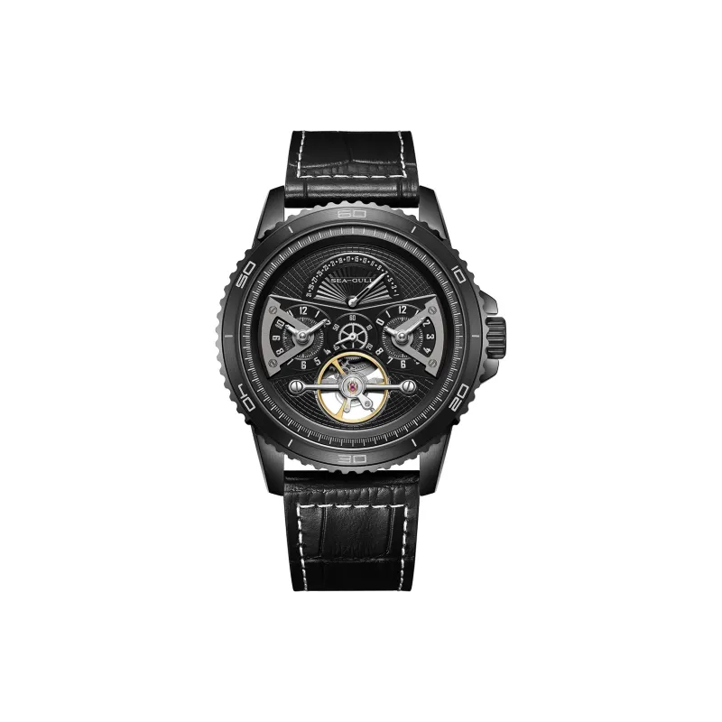 Sea Gull Automatic Mechanical Movement Cow Leather Strap Watch Men's Watches Black Dial-8