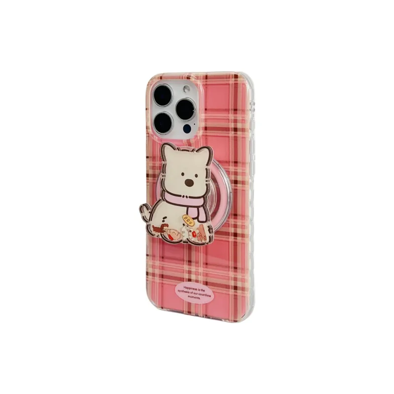 Wei Xin Acrylic Material Pink Plaid Magnetic Stand Phone Cases Compatible With IPhone 16/15 Pro Max/Apple 13/14 Pro/Max-2
