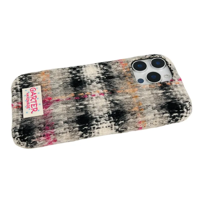 Wei Xin Plush Material Flannelette Plaid Lanyard Phone Cases Compatible With IPhone 16/15 Pro Max/Apple 13/14 Pro/Max-13