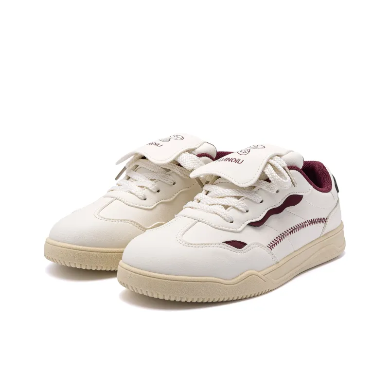 HUANQIU Anti Slip Wear Resistant Low Top Skateboard Shoes Women's Beige Burgundy-4