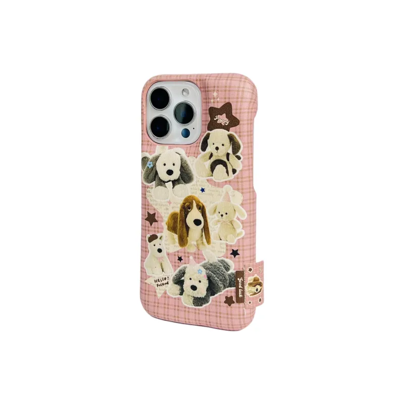 Wei Xin Acrylic Material Leather Plaid Plush Puppy Phone Cases Compatible With IPhone 16/15 Pro Max/Apple 13/14 Pro/Max-6