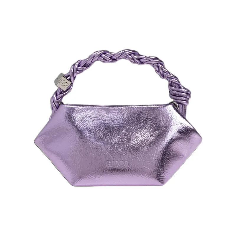 GANNI Leather Shoulder Bag Crossbody Bag Handbag Women's Purple-2