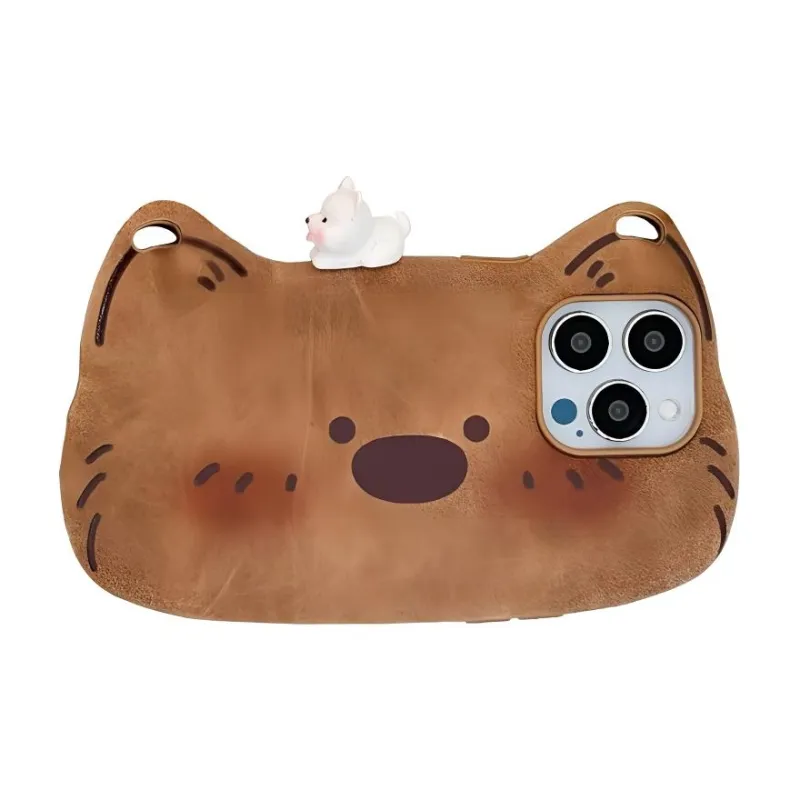 Wei Xin Leather Material Cat Ear Brown Puppy Phone Cases Compatible With IPhone 16/15 Pro Max/Apple 13/14 Pro/Max-2