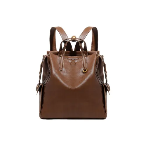 PAYOT Vegetable Tanned Leather Backpack Unisex Vintage Brown/Black