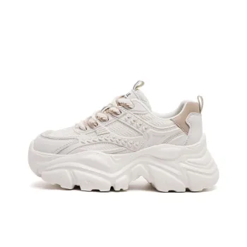 MALEMONKEY Anti Slip Wear Resistant Breathable Height Increasing Low Top Chunky Sneakers Women's Beige