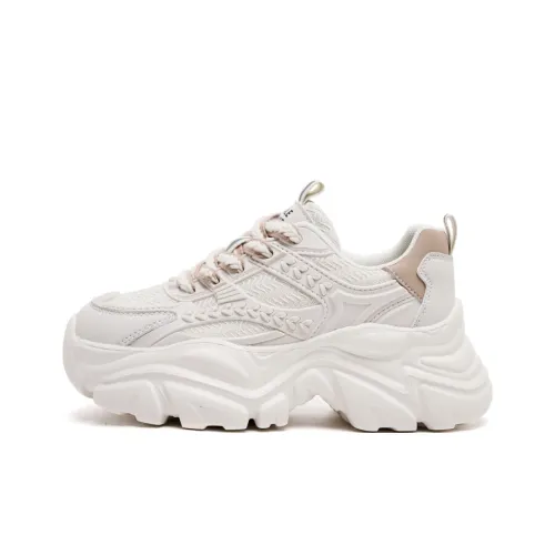 MALEMONKEY Anti Slip Wear Resistant Breathable Height Increasing Low Top Chunky Sneakers Women's Beige