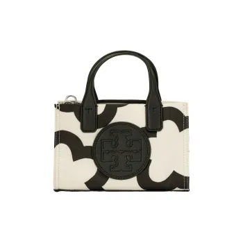 TORY BURCH Ella Polyester Tote Bag Shopping Bag Shoulder Bag Crossbody Bag Handbag Mini Women's Cream White & Black