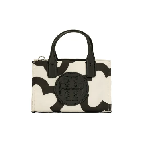 TORY BURCH Ella Polyester Tote Bag Shopping Bag Shoulder Bag Crossbody Bag Handbag Mini Women's Cream White & Black