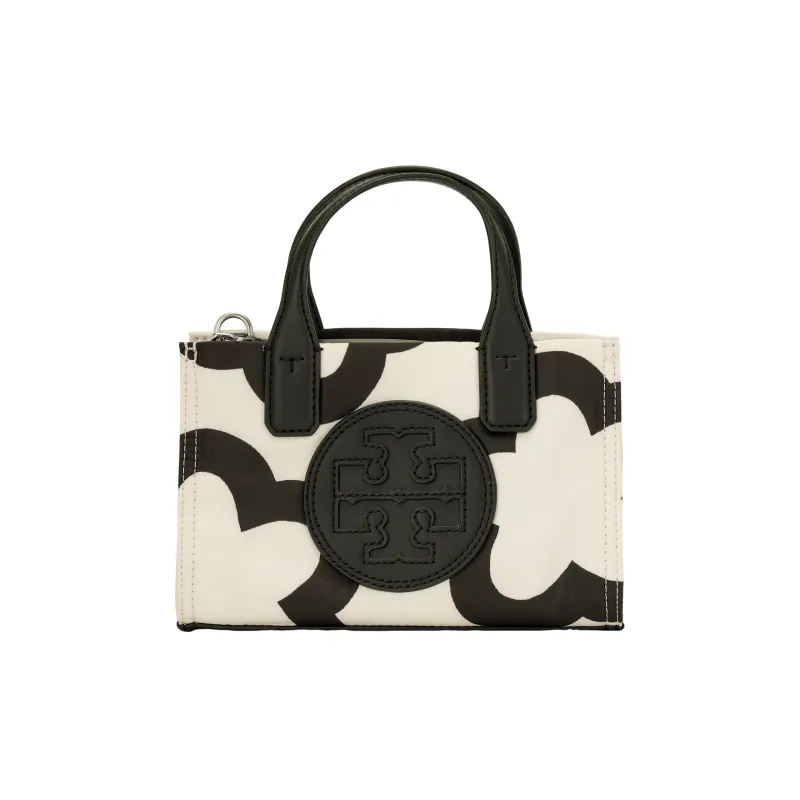 TORY BURCH Ella Polyester Tote Bag Shopping Bag Shoulder Bag Crossbody Bag Handbag Mini Women's Cream White & Black-0