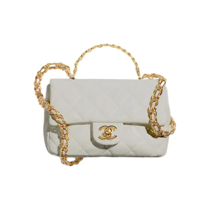 CHANEL Bright Lambskin Flap Bag, One Shoulder Handbag, Crossbody Bag Women's Gray-0