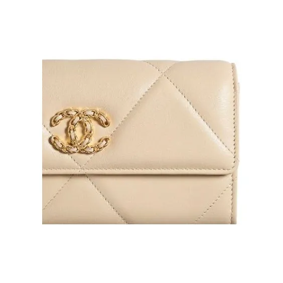 CHANEL 19Bag Sheepskin Long Wallets Women's Beige-2