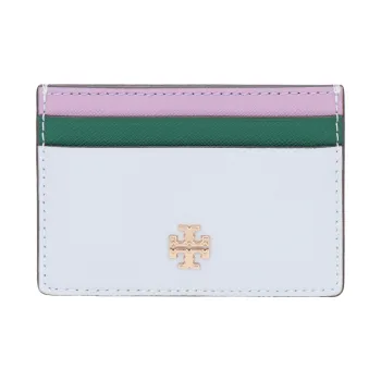 TORY BURCH Emerson Saffiano Leather Card Holder Women's White, Pink, Green, Multicolor