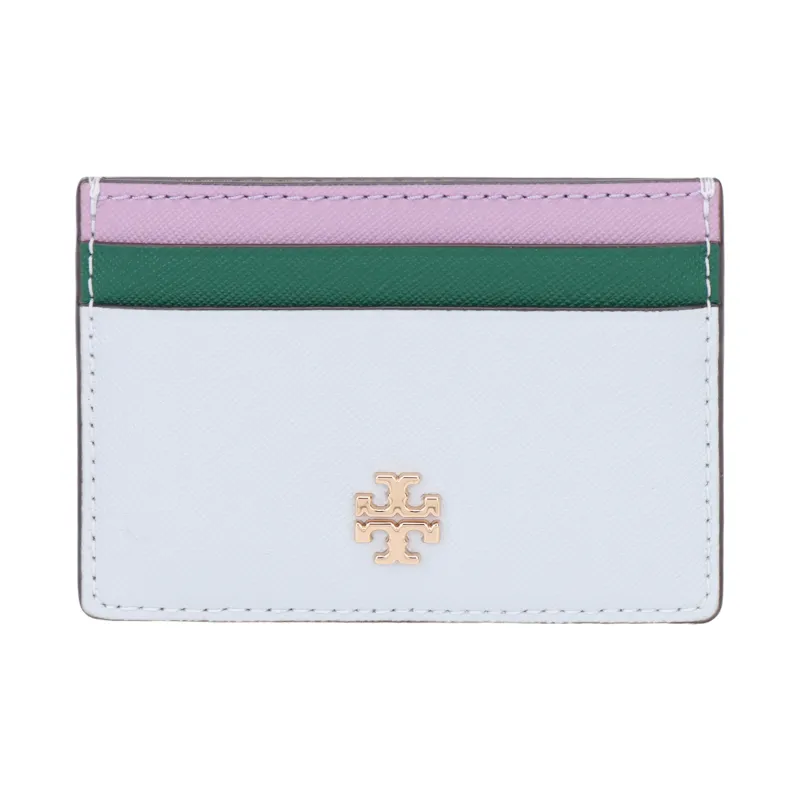 TORY BURCH Emerson Saffiano Leather Card Holder Women's White, Pink, Green, Multicolor-0