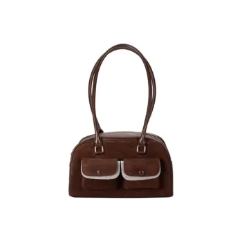 AJIDOU Artificial Leather Bowling Bag, Shoulder Bag Medium Size Women's Coffee