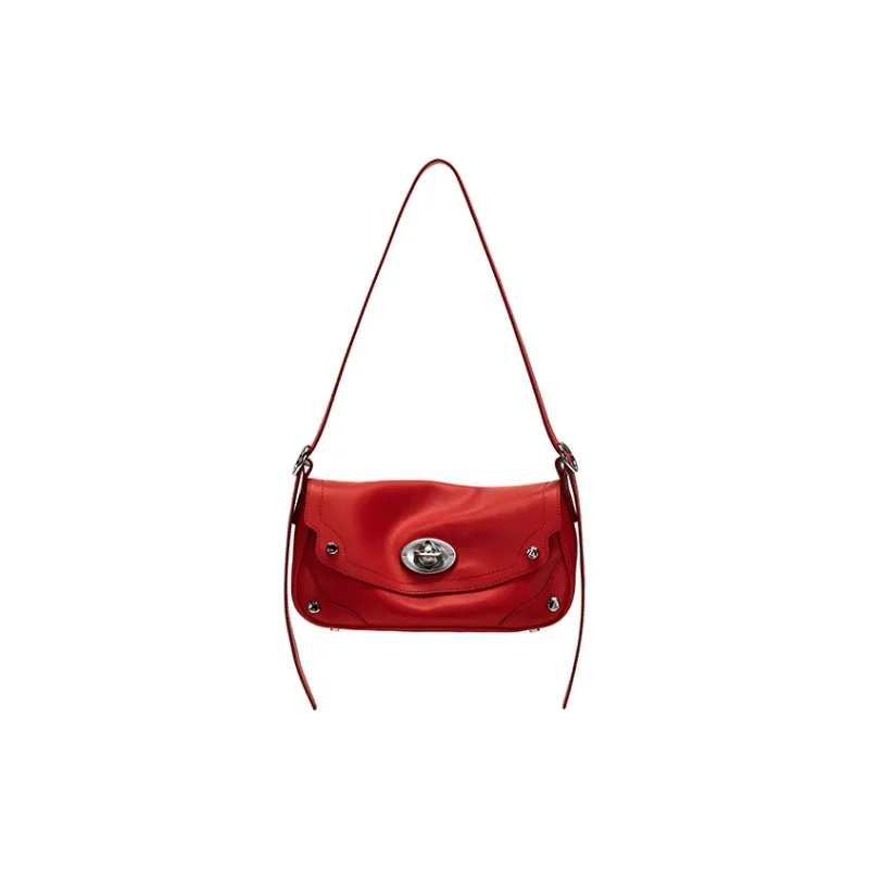 JELLYTOYBOY Cow Leather Boundaryless Pillow Bag One Shoulder Underarm Crossbody Bag Trumpets Women's Red-1
