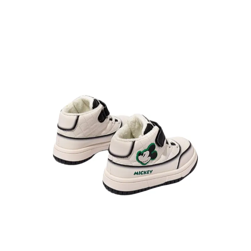 Disney Mickey Series Slip-Resistant Warm High-Top Kids' Skateboarding Shoes Beige Black Kids'-2