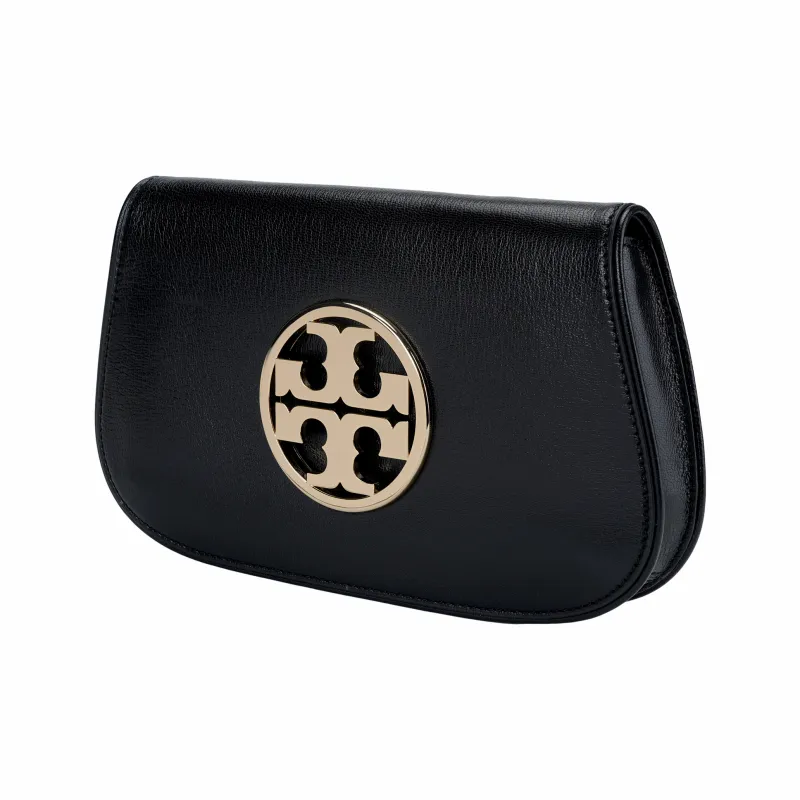 TORY BURCH Leather One Shoulder Crossbody Clutches Women's Black-1
