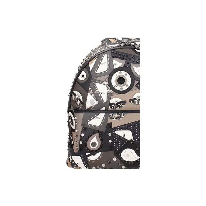 FENDI Leather Backpack Regular Men's Black/Multicolor-4