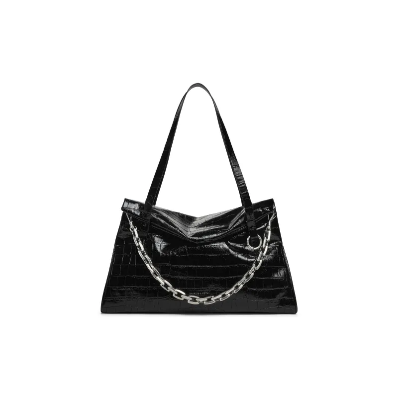 CHARLES&KEITH PU Shoulder Bag Large Size Women's Noir Black-0