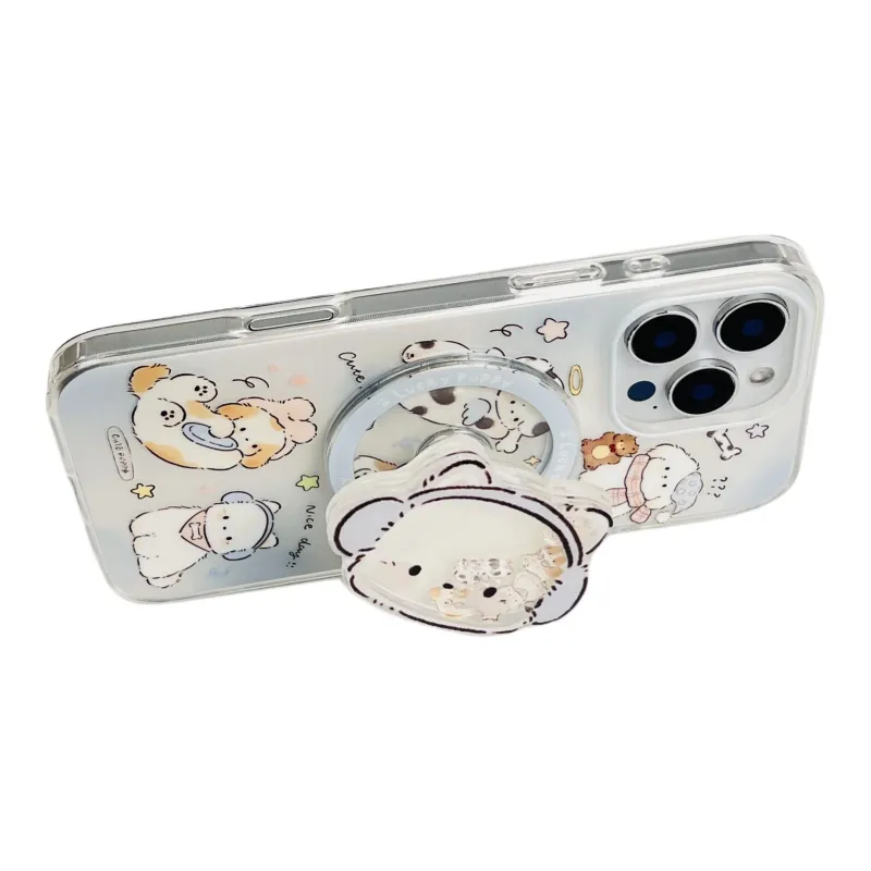 Wei Xin Acrylic Material Magnetic Kitten Dog Stand Phone Cases Compatible With IPhone 16/15 Pro Max/Apple 13/14 Pro/Max-11