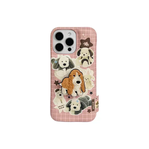 Wei Xin Acrylic Material Leather Plaid Plush Puppy Phone Cases Compatible With IPhone 16/15 Pro Max/Apple 13/14 Pro/Max