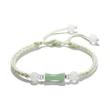 S925 Silver-Bamboo Whisper Lightly Entwined Bracelet (Green Cord)