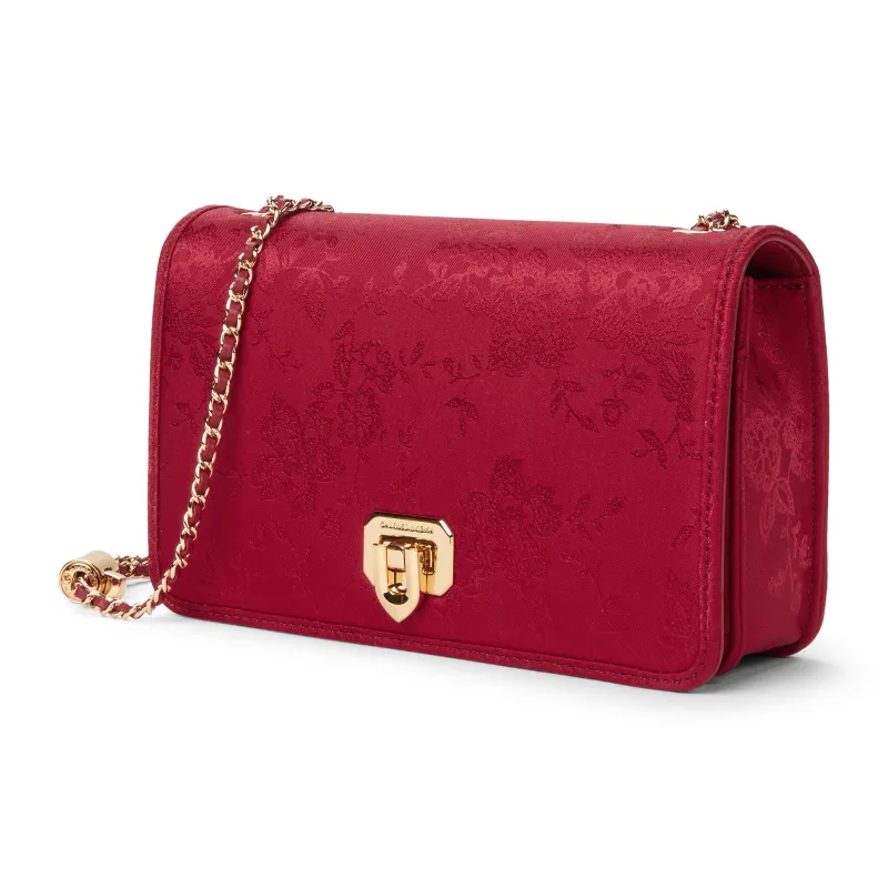 CHARLES&KEITH PU Laminated Textile Crossbody Bag Small Size Women's Black/Cream Milk White/Crimson Red Crimson-11