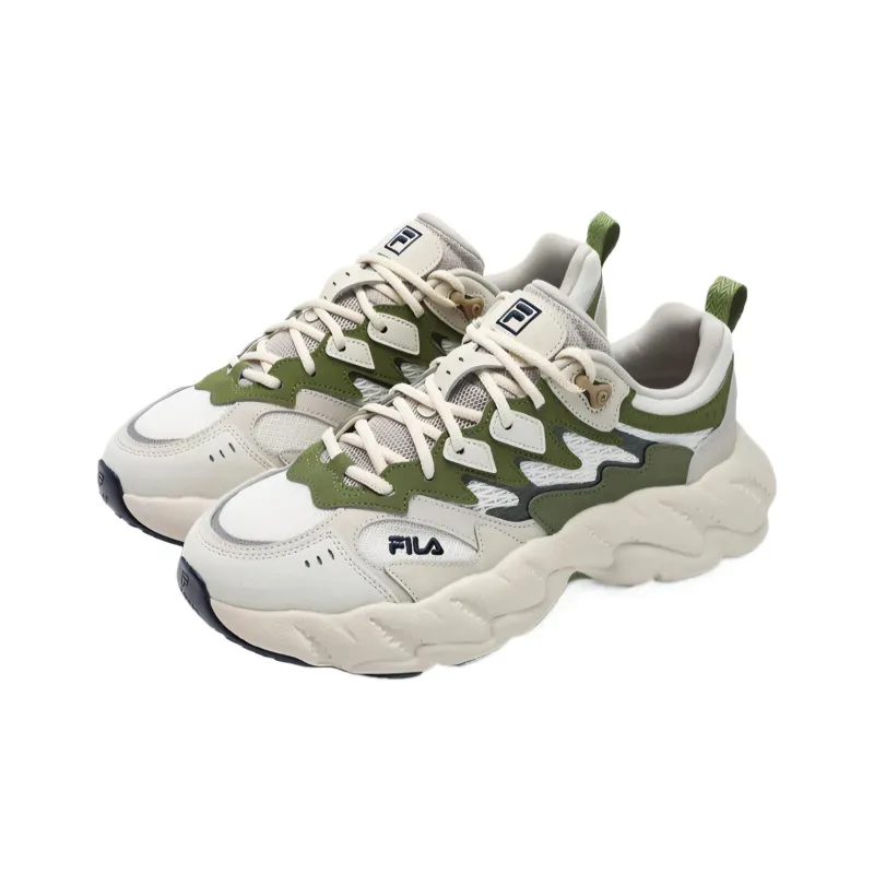 FILA Fern2 Fern Sneakers 2 Slip Resistant Low Top Chunky Sneakers Men's White Cotton Candy Cypress Green-1