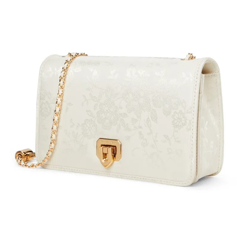 CHARLES&KEITH PU Laminated Textile Crossbody Bag Small Size Women's Black/Cream Milk White/Crimson Red Crimson-6