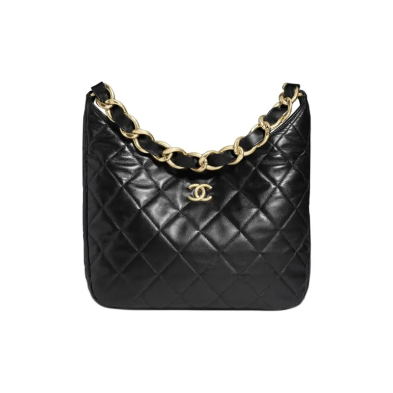 CHANEL 22SS Sheepskin Tote Bag, Shopping Bag, Hobo Bag, Hippie Bag, Shoulder Bag Women's Black-0