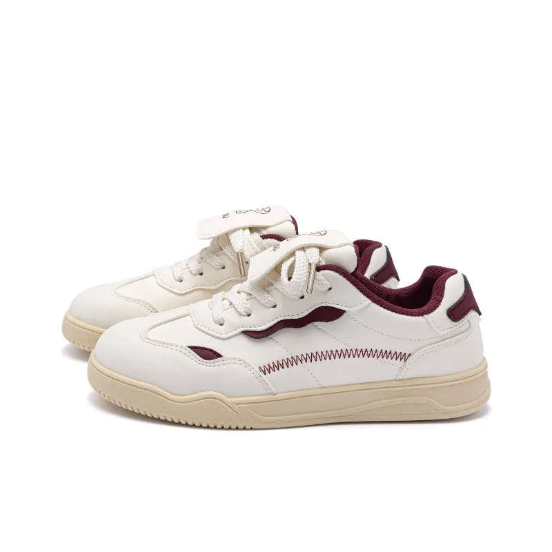 HUANQIU Anti Slip Wear Resistant Low Top Skateboard Shoes Women's Beige Burgundy-1