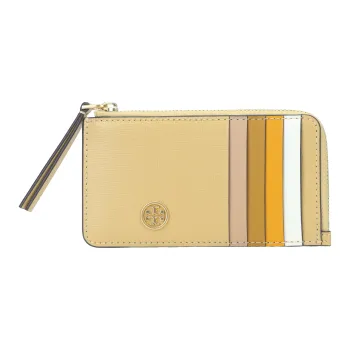 TORY BURCH Robinson Leather Bonded Patent Leather Coin Purses Card Holders Women's Beeswax