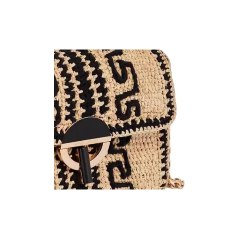 Vanessa Bruno Raffia Shoulder Bag Small Size Women's Sand & Black-3