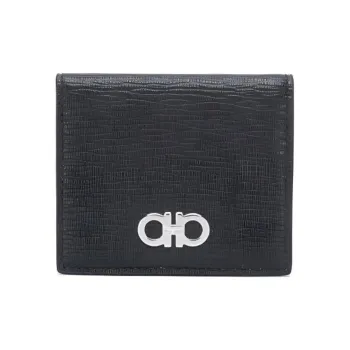 FERRAGAMO GANCINI Leather Wallet Men's Black