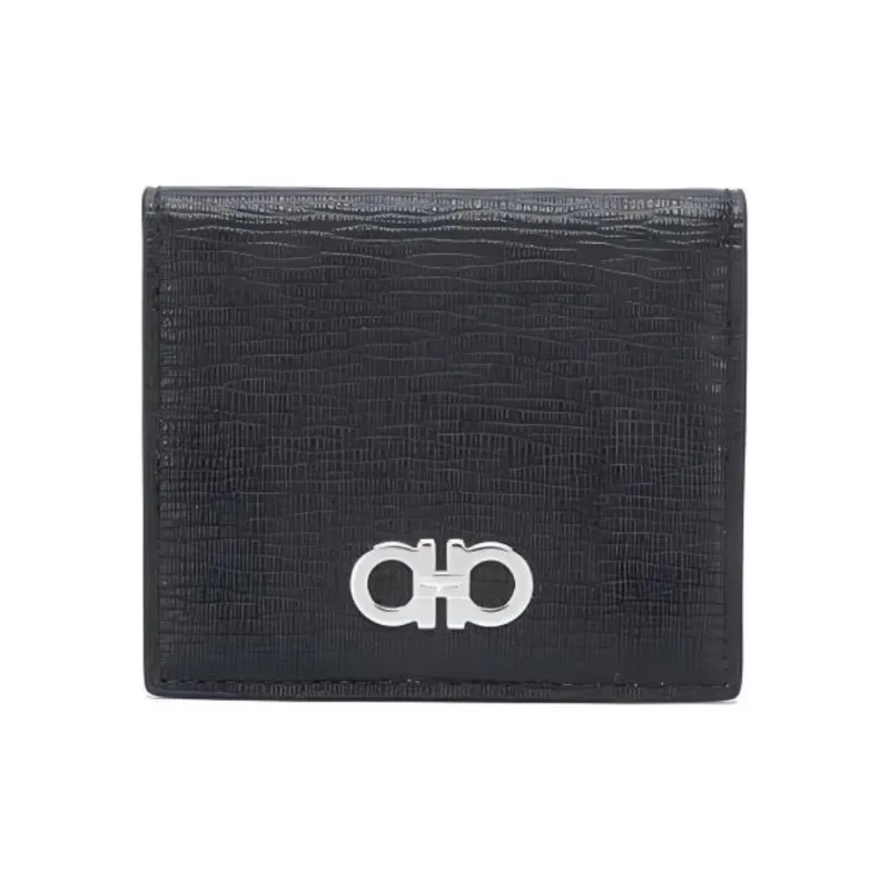 FERRAGAMO GANCINI Leather Wallet Men's Black-0